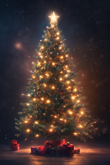 shiny christmas tree with blinkers on a background with sparkles xmas wallpaper