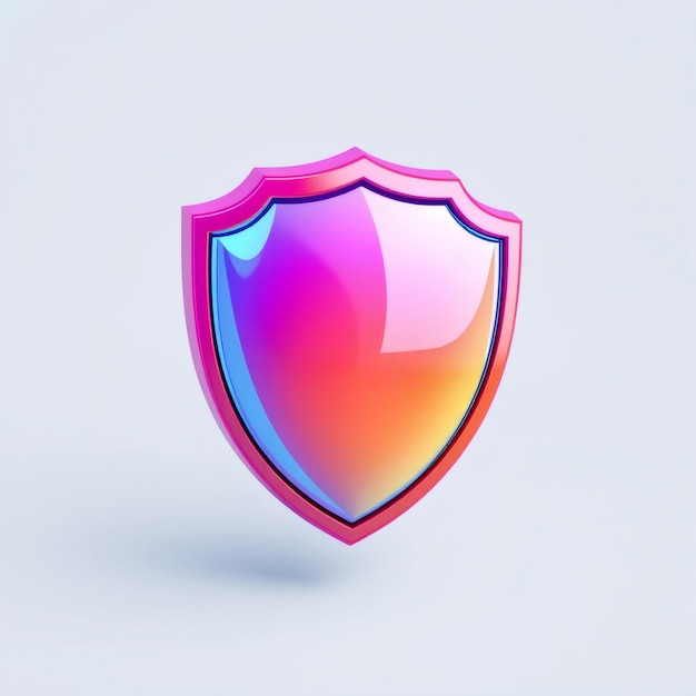 Photo shiny colorful shield with a gradient of pink blue and yellow on a white background