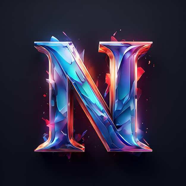 Shiny Crystal Letter N With Colorful Splatter