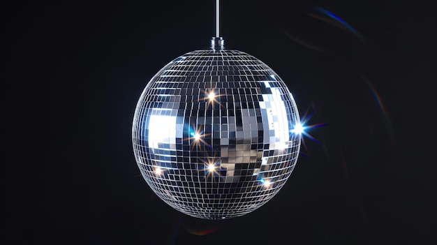 Shiny disco ball on black background