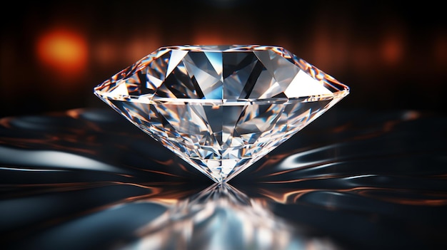 Shiny facet diamond placed on a glossy background 3d rendering Generative AI