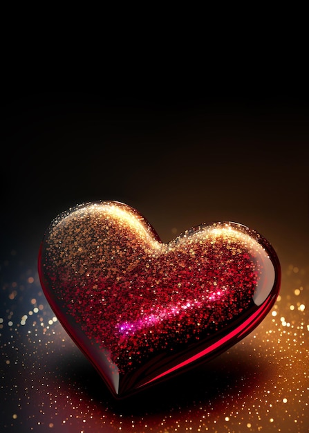 Shiny Glittery Heart Shape On Golden Lighting Background 3D Render