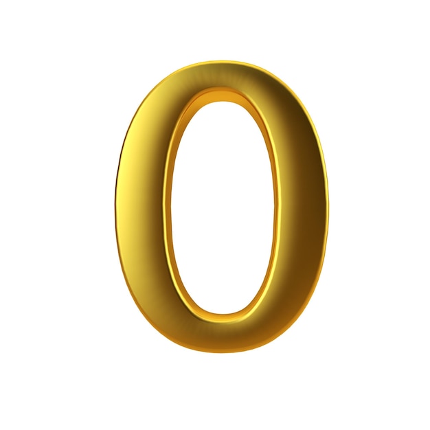 Shiny gold number 0 on a plain white background 3D Rendering