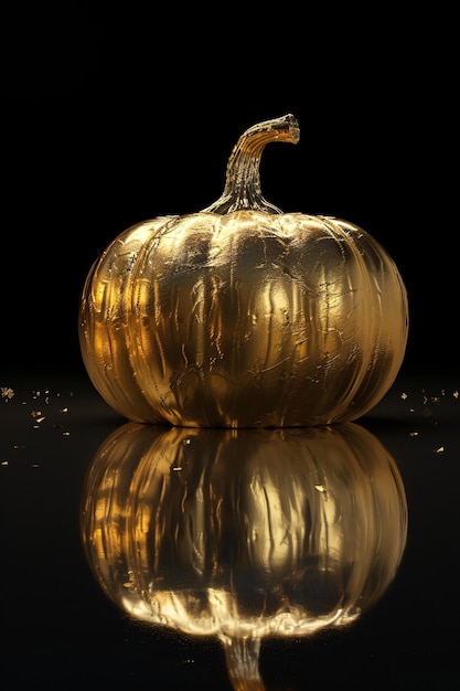 Shiny Gold Pumpkin with Reflection on Surface