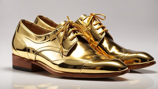 Photo a shiny goldcolored dress shoe with brown soles and matching goldcolored laces