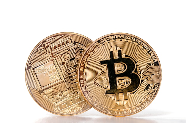 Shiny golden bitcoins