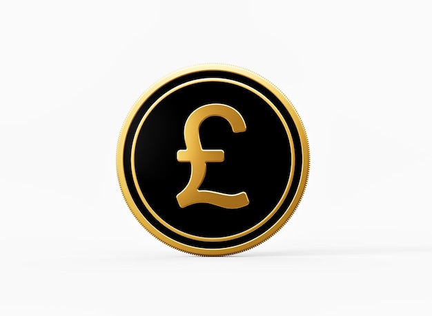 Photo shiny golden and black rounded british pound coin isolated on white background 3d illustration