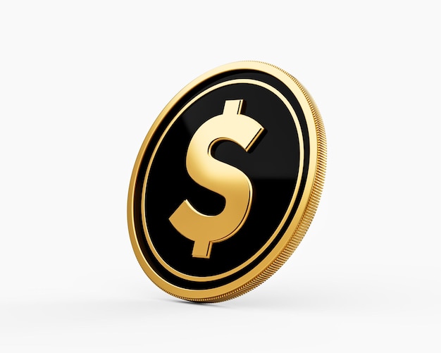 Photo shiny golden and black rounded united states dollar usd coin on white background 3d illustration