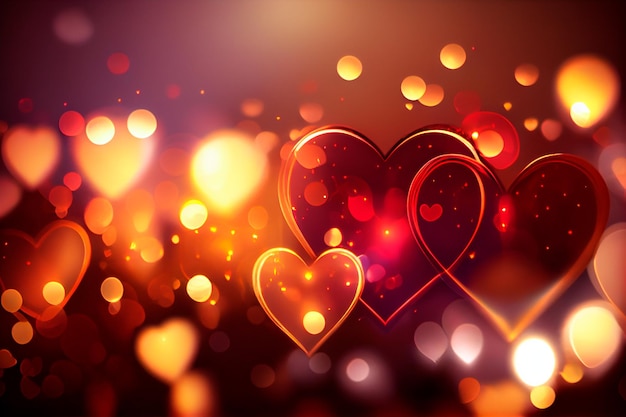 Shiny hearts bokeh light Valentine's day background Valentines day concept Generative AI