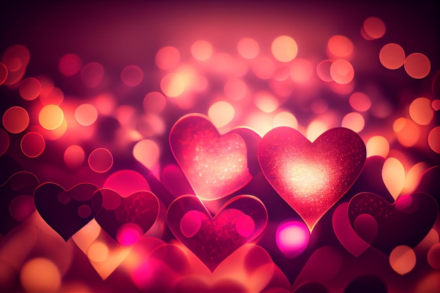 Shiny hearts bokeh light Valentine's day background Valentines day concept Generative AI