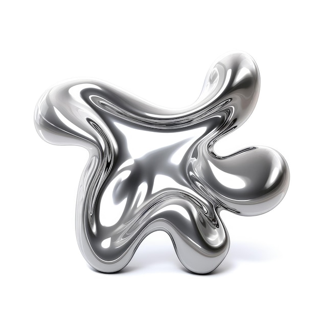 Photo shiny liquid metal 3d form in the style of silver colors abstract fluid flowing composition