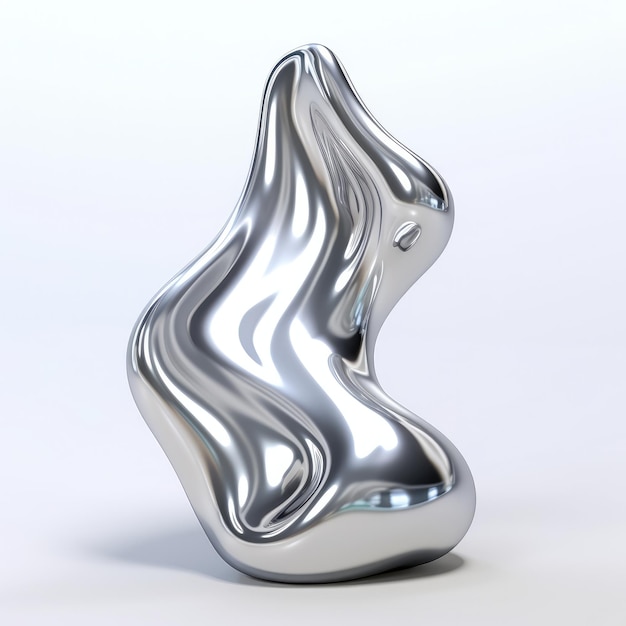 Photo shiny liquid metal 3d form in the style of silver colors abstract fluid flowing composition