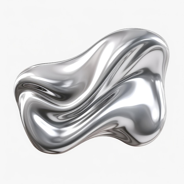 Shiny liquid metal 3d form in the style of silver colors abstract fluid flowing composition