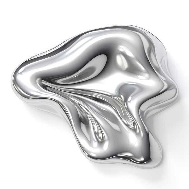 Photo shiny liquid metal 3d form in the style of silver colors abstract fluid flowing composition