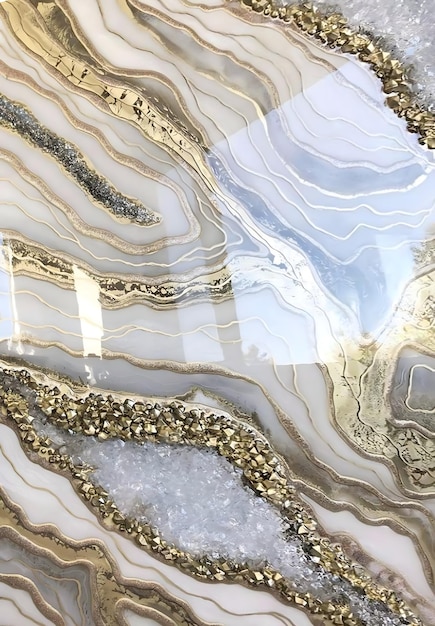 Shiny Marble 3D Wall Panel in Cyan and Gold