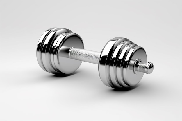 shiny metal dumbbell on white background