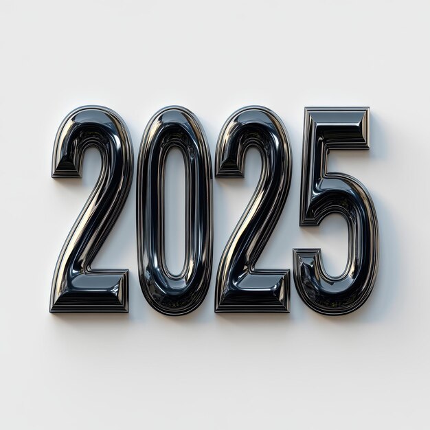 Photo shiny metallic 2025 numbers on gray background