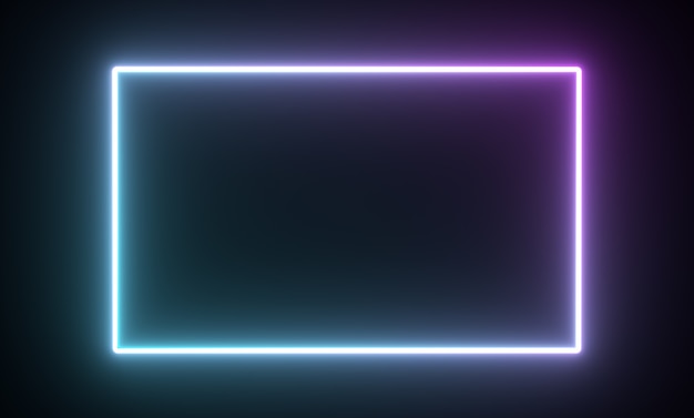 Shiny neon rectangle frame light geometric shapes d render