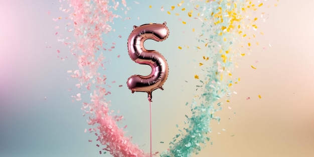 Photo shiny number 5 balloon confetti festive background