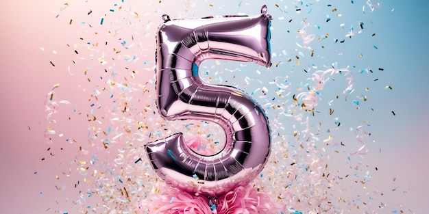 Photo shiny number 5 balloon confetti festive background