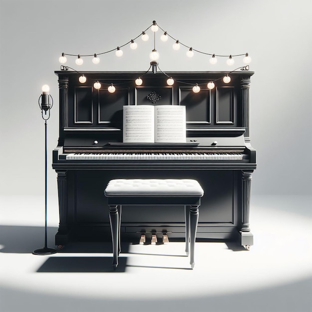 A SHINY PIANO ON A WHITE BACKGROUND