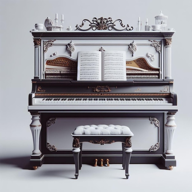 A SHINY PIANO ON A WHITE BACKGROUND