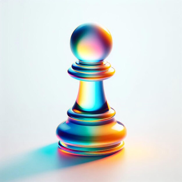 a shiny piece of a glass chess piece is on a white surface