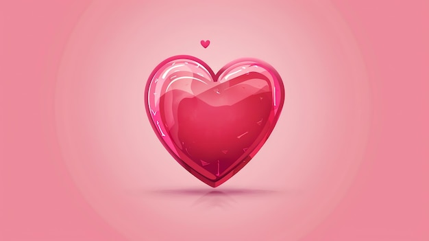 A shiny pink heart with a shadow on a pink background