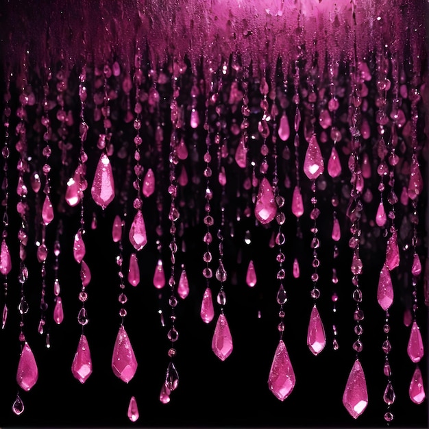 Shiny pink sequined rain falling on black background festive background