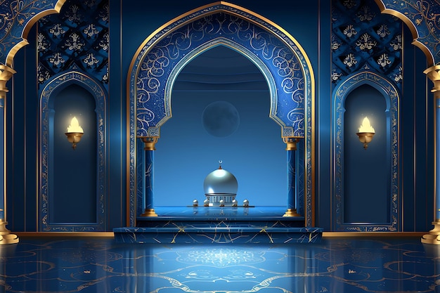 Shiny ramadan kareem moon and mosque card design