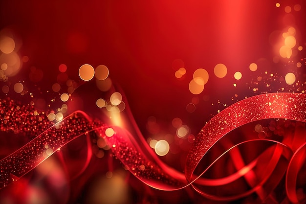 Shiny Red Gold Glitter In Abstract Defocused Background Space for copy Christmas And New Year Texture Generative AI