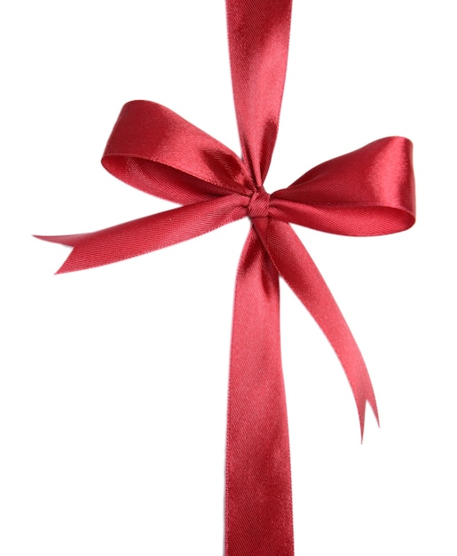 Shiny red ribbon with bow isolated on white