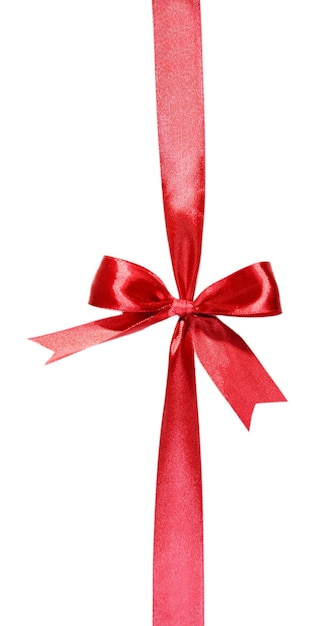 Shiny red ribbon with bow isolated on white