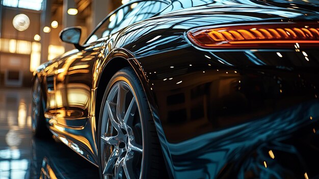 Photo shiny reflections polished and detailed car surfaces with a high gloss finish concept