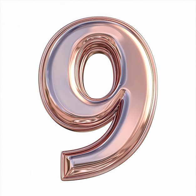 Shiny rose gold number nine isolated on white background