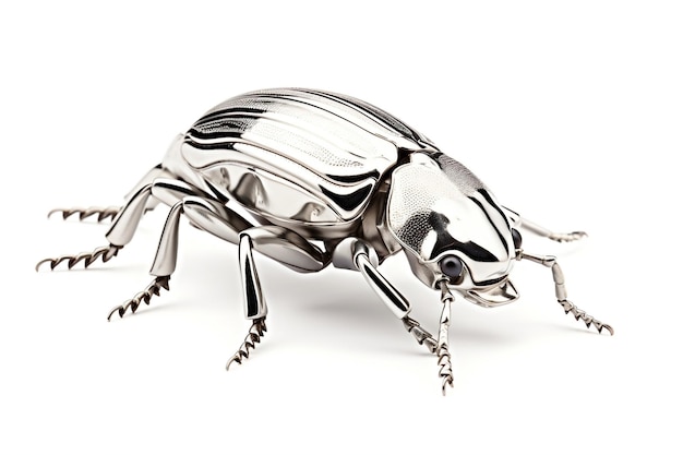 Shiny Silver Beetle Isolated on White Background Generative AI