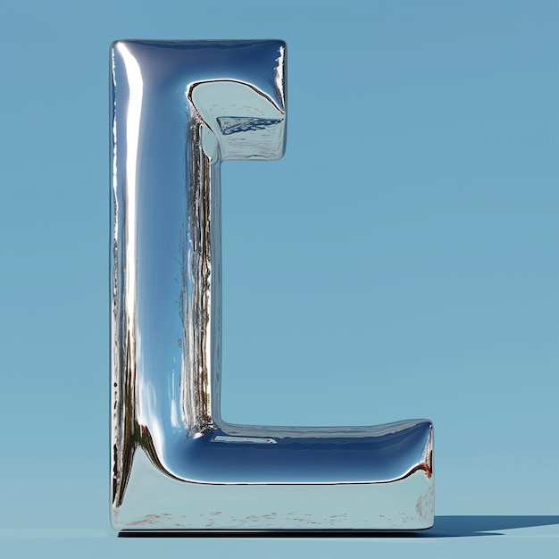 Photo a shiny silver letter l is shown against a blue sky