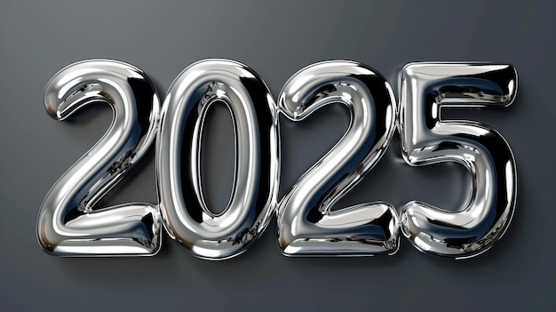 A shiny silver numeral representation of the year 2025