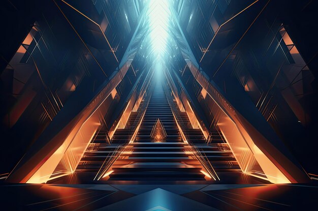 Shiny space rendering of stairs for a futuristic entrance Generative Ai