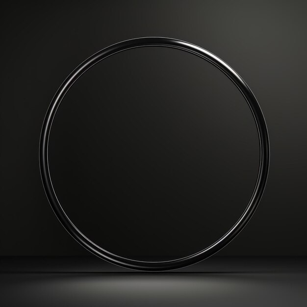 Shiny Surface Minimalistic Round Picture Frame Minimalistic Ring with Realistic Texture Square Digital Illustration Ai Generated Empty Circle on Black Background