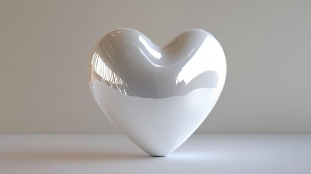 Photo a shiny white heart sculpture with smooth curves on a minimalistic background