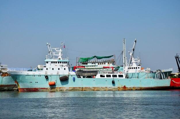 Ship and boat stop at Tha Chalom harbour in Mahachai Pier on January 1 2016 in Samut sakhon Thailand