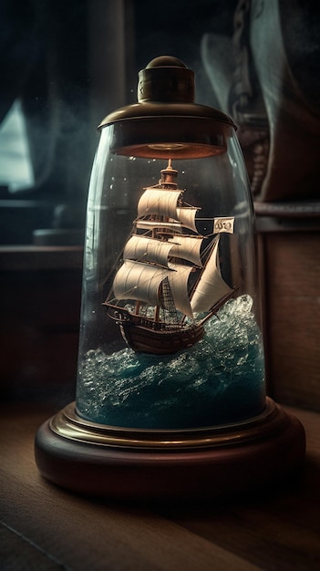 Ship in a glass jar with the number 12 on it