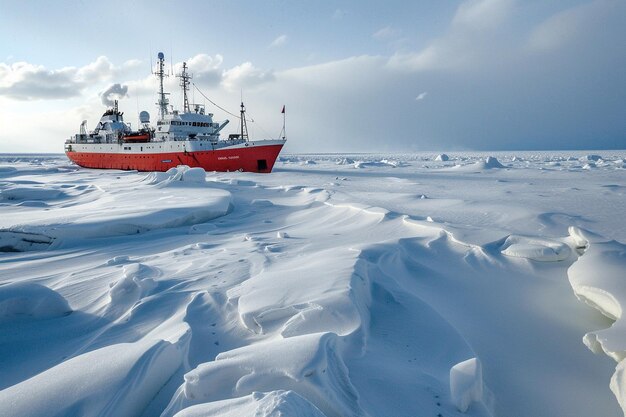 Photo a ship is floating on ice and has ice on it