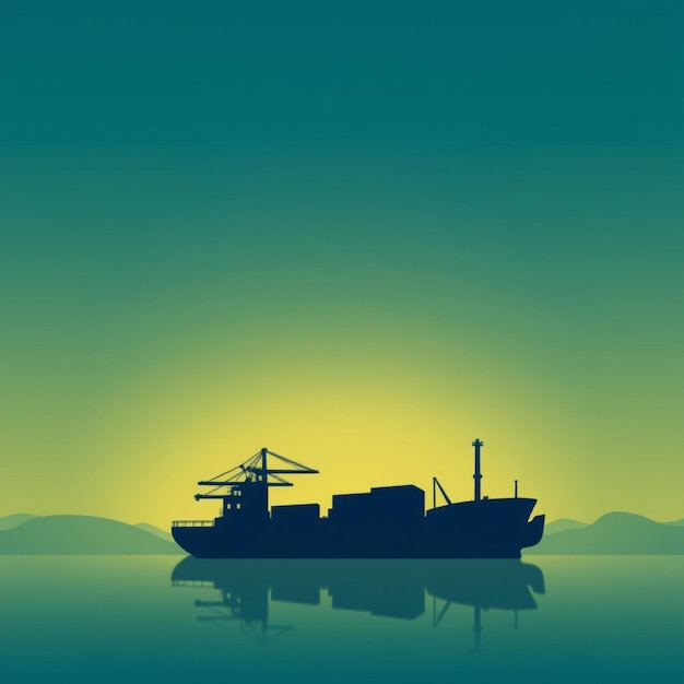 a ship is floating in the water with the sun setting behind it