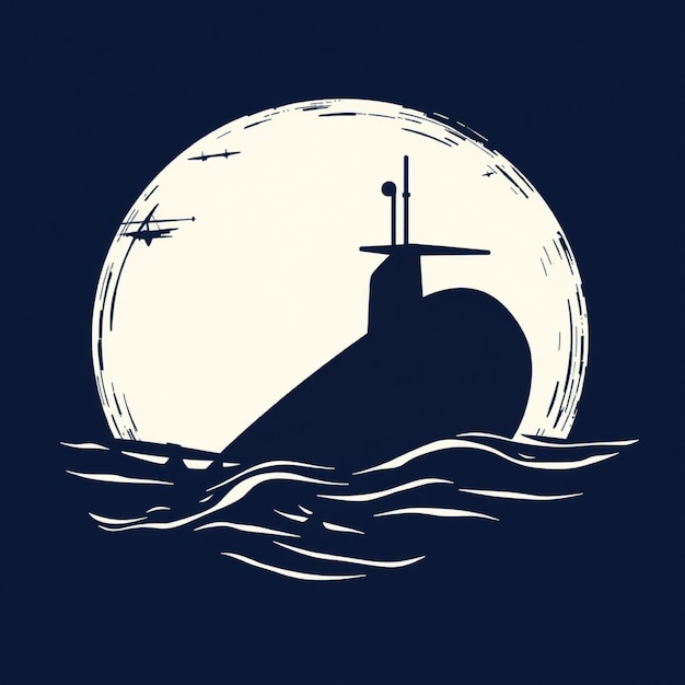 a ship is on the water with a blue background