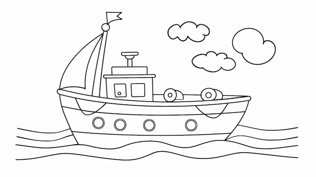 Photo a ship on isolated white background children coloring book