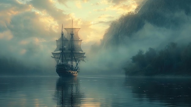 a ship in the mist