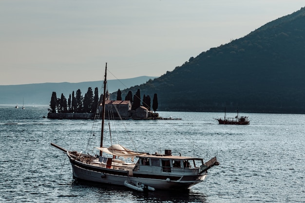 Ship near the village of Perast. Montenegro