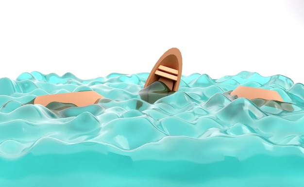 Ship on The Ocean 3D Illustration